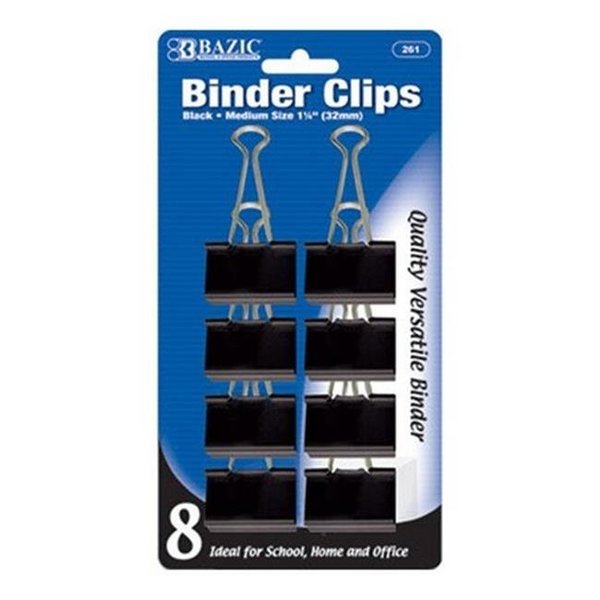 Bazic Products Bazic 261  Medium 1 1/4" (32mm) Black Binder Clip (8/Pack) Pack of 24 261